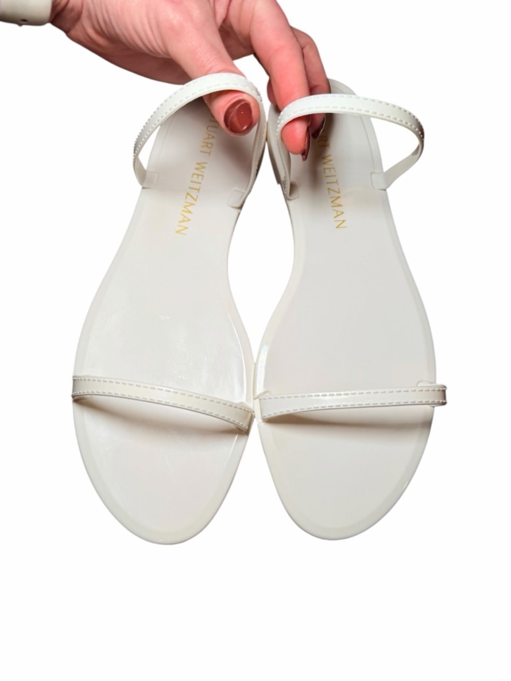 Stuart Weitzman Sawyer Jelly Sandals Sz 11 White Minimal Strappy Flat Slide - Picture 5 of 11